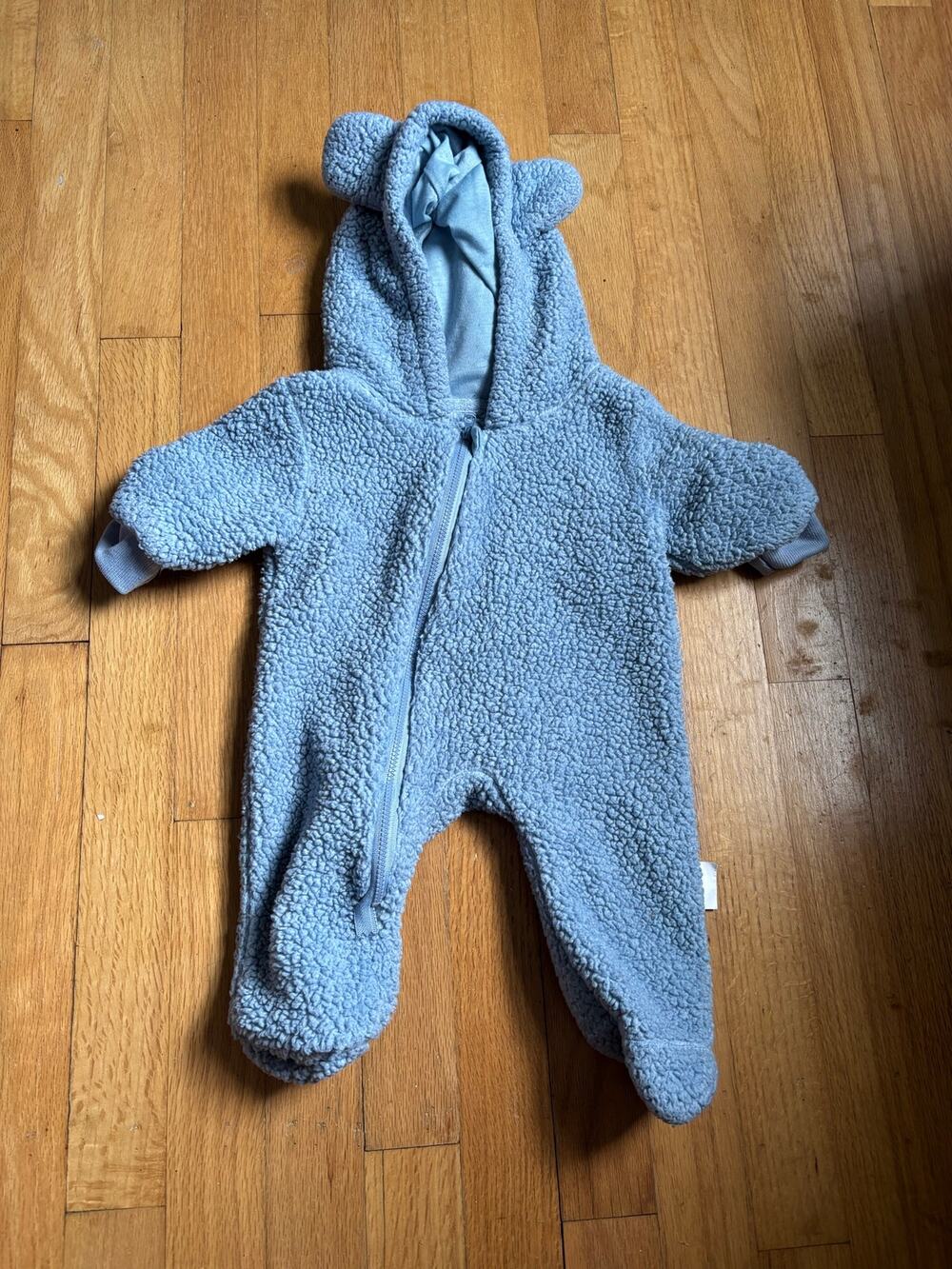 Sherpa baby bunting suit, light blue, bear ears, size 59 (0-3M)